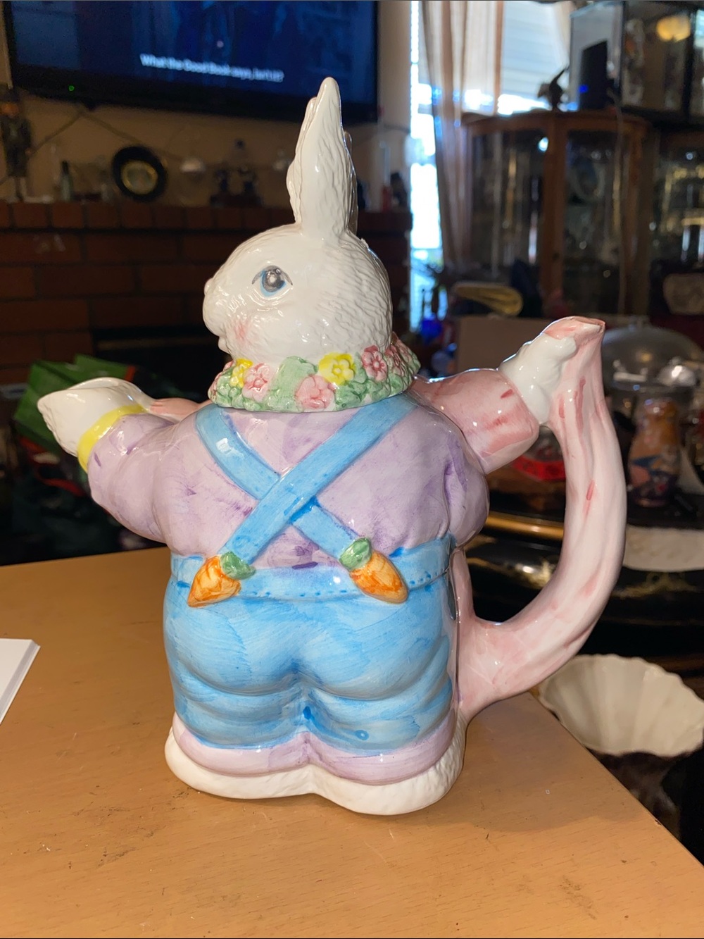 Vintage Lillian Vernon Pastel Bunny Ceramic Pitcher — Blue, Lavender & Pink